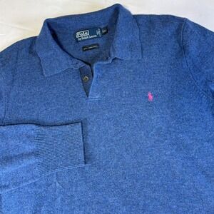 Polo Ralph Lauren Collared Sweater Blue 100% Lambswool Pullover Men's Size XXL